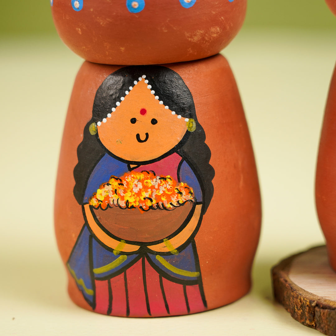 Hand-Painted Phool Wala Theme Terracotta Tealight Holder | Set Of 2