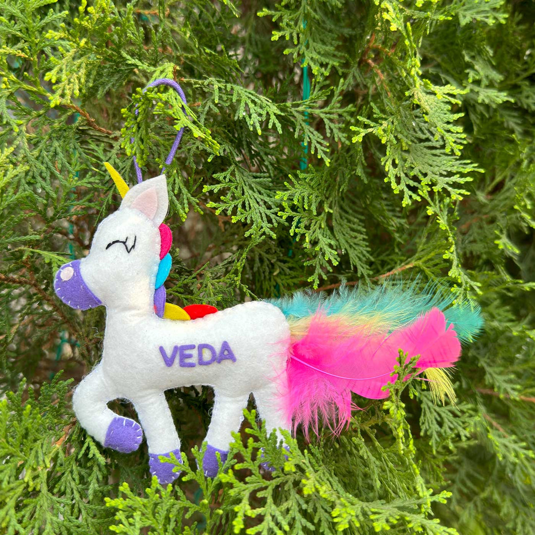 Personalized Unicorn Kids Felt Ornament For Christmas Tree Decoration
