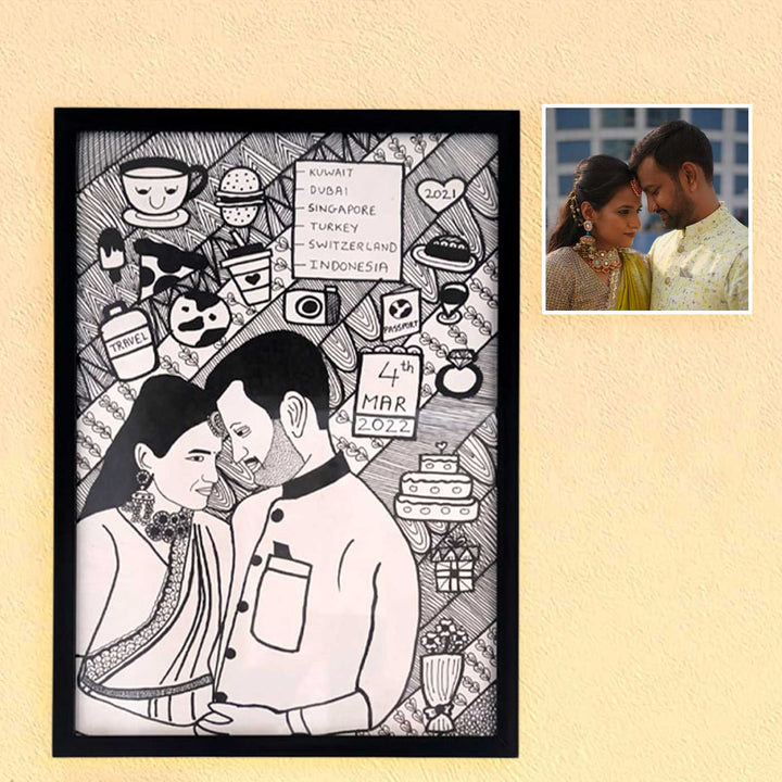 Photo Personalized Doodle Art Couples Black & White Decorative Plaque
