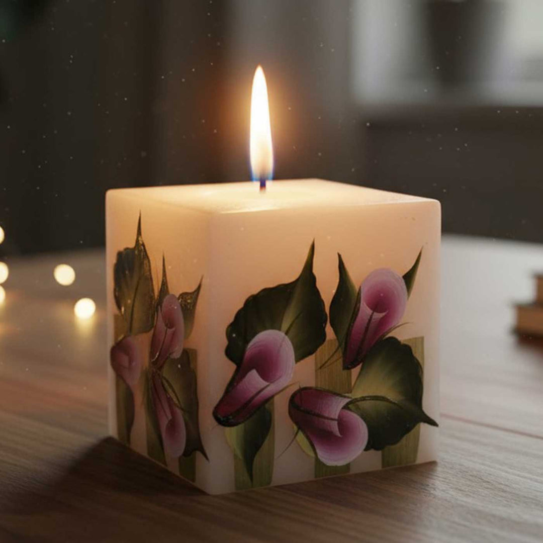 Hand-Painted Roses Floral Square Paraffin Scented Candle