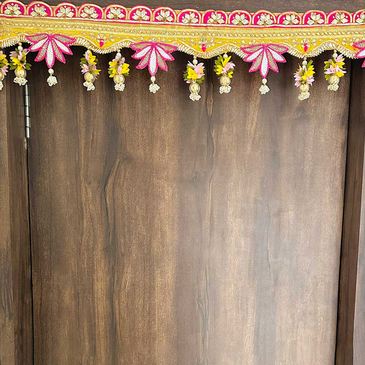38 / 44 In | Handmade Decorative Yellow & Pink Lotus Toran