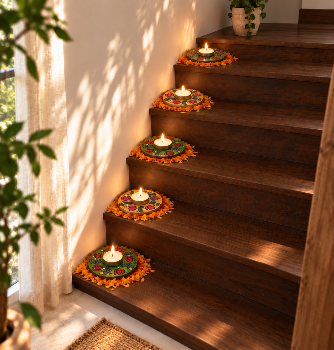 Handpainted MDF Round Tealight Holders