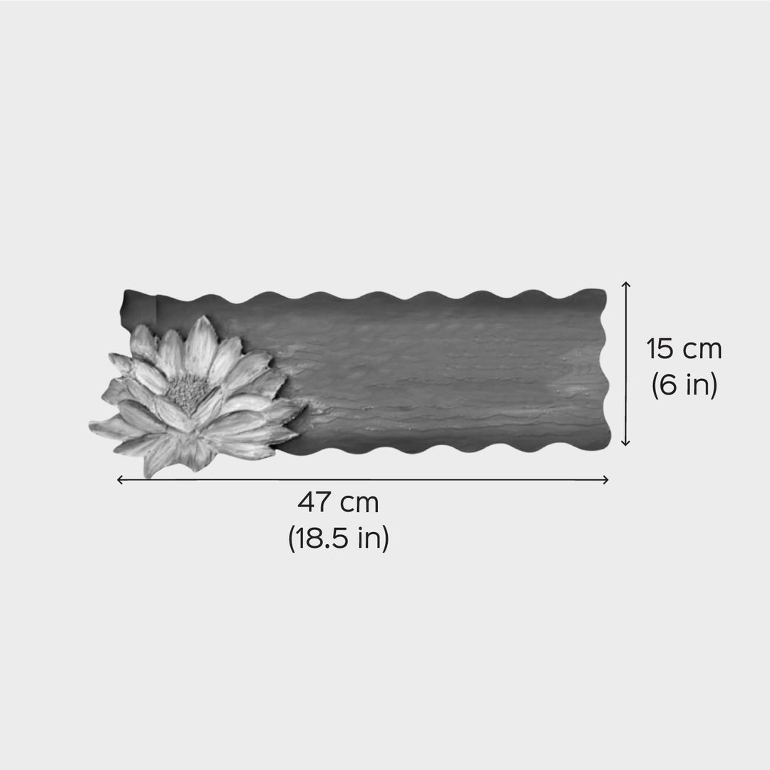 Personalized Lotus Theme Mdf Wood Name Plate - Dimension Chart with Floral Detail