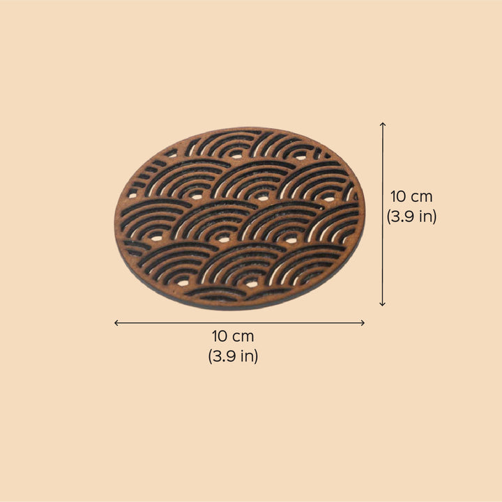 Japanese Wave Zen-Inspired Laser Art MDF Coaster Set  | Set of 6