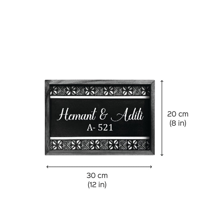 Wooden Personalized Printed Framed Black Couples Nameplate - Top View with Dimensions