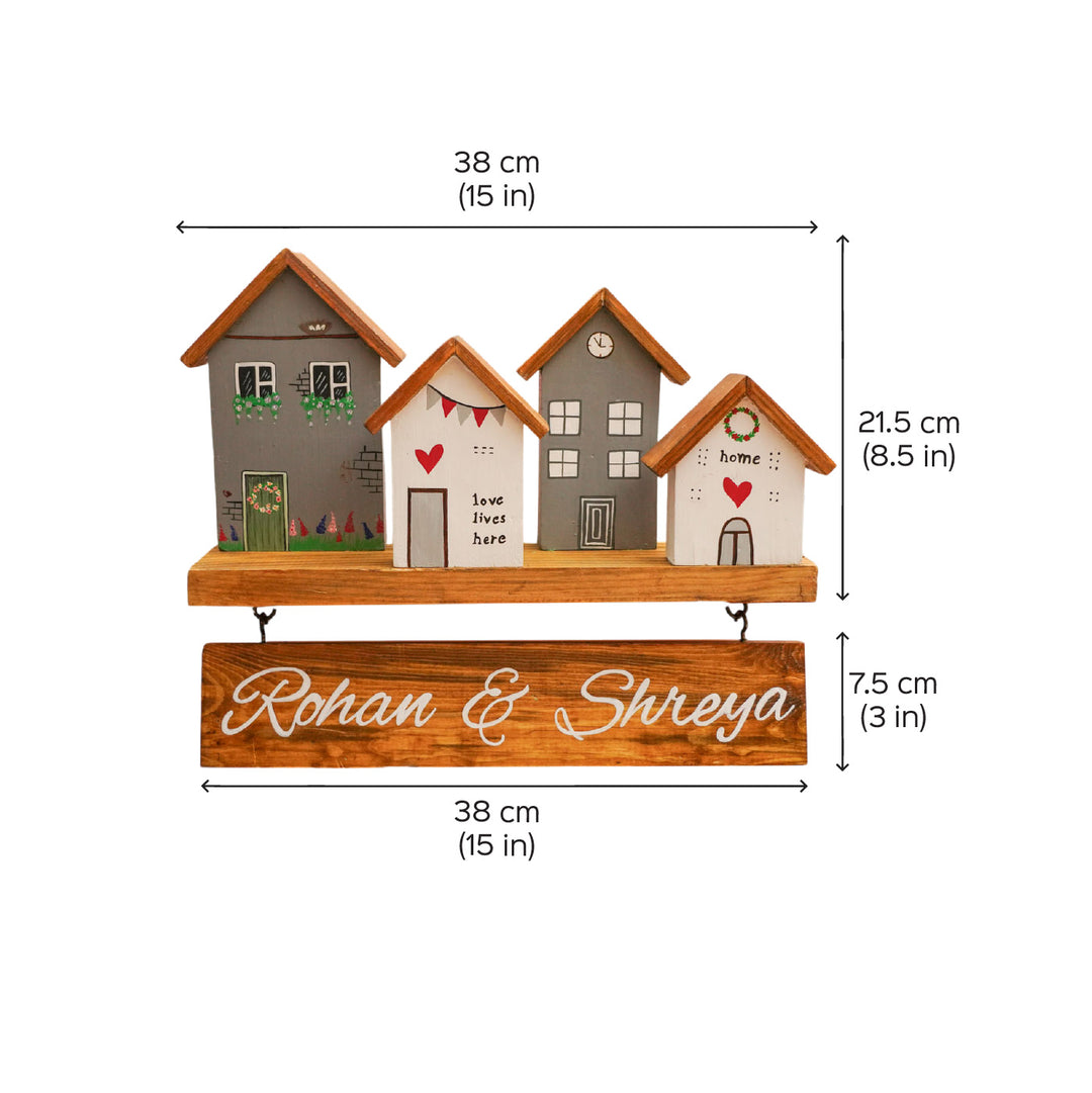 Hindi / Marathi | Personalized Grey & White Miniature House Wooden Name Plate