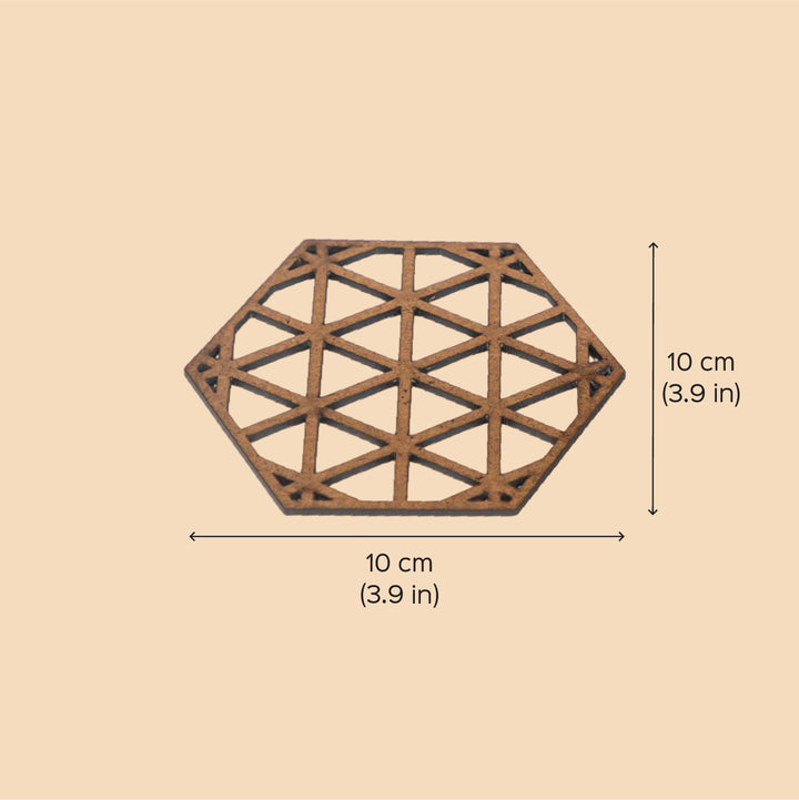 Hexagon Sleek Laser-Cut Finish MDF Coaster Set | Set of 6