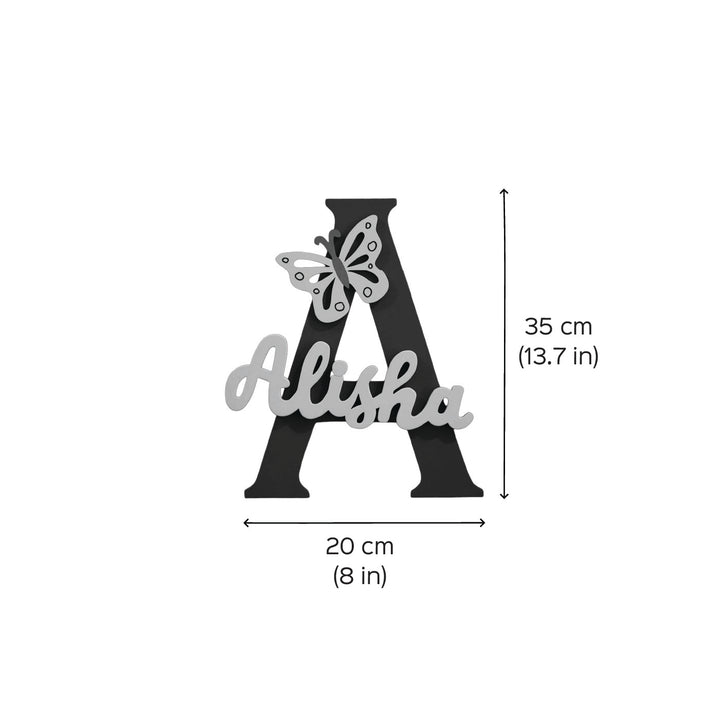 Personalized Mdf Wood Kids Monogram Name Plate - Dimension Chart with Name Example