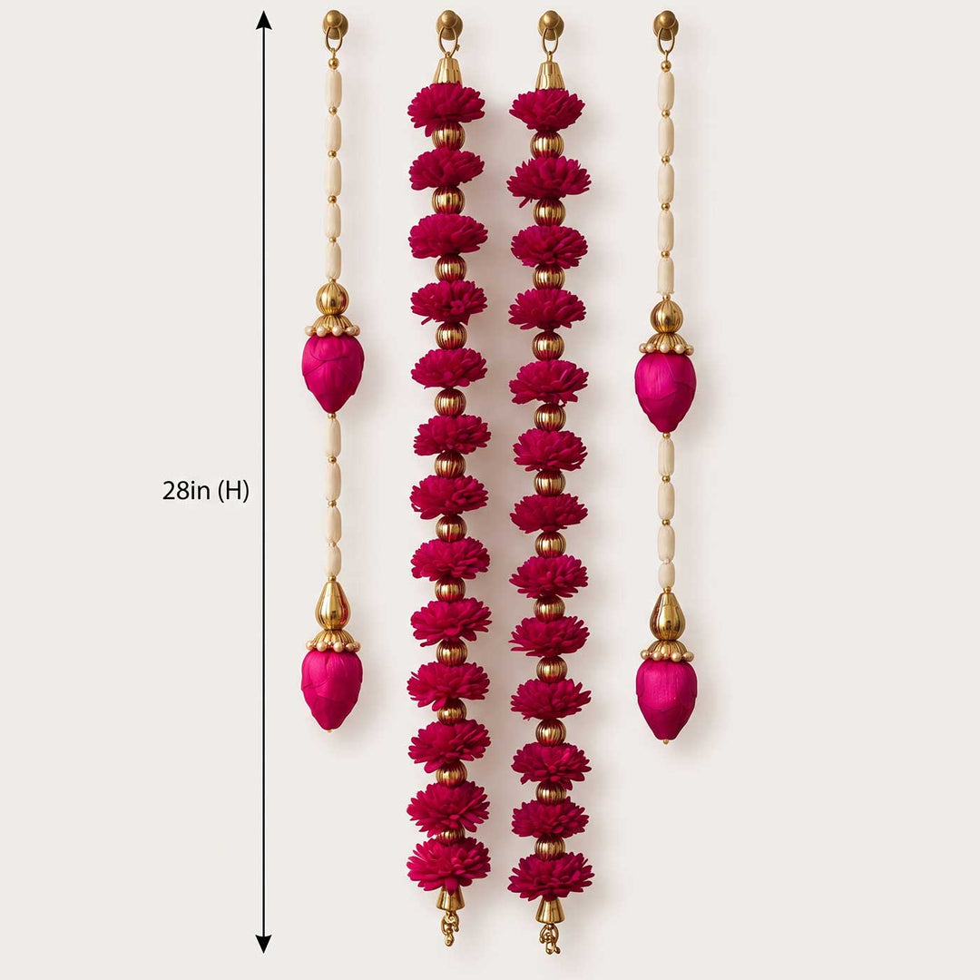 4 Pc | Handmade Mohani Magenta & Pink Sola Wood Flower Door Hangings with Lotus Bud Drops