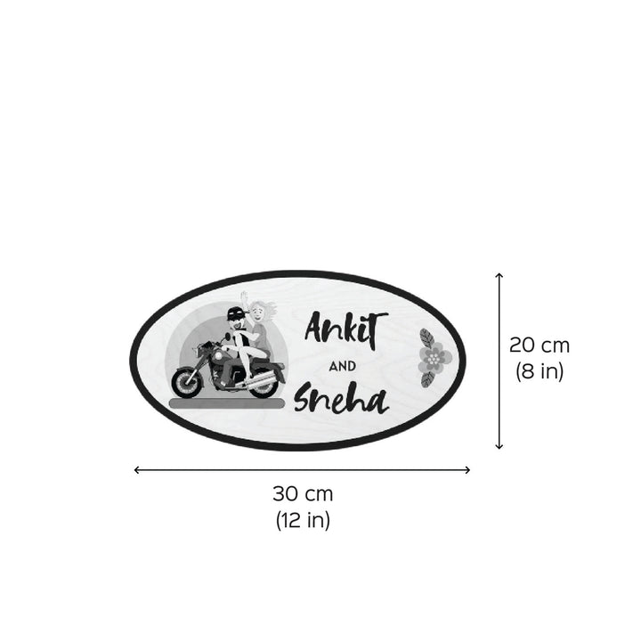 Printed Red And Orange Floral Wooden Oval Nameplate For Family - Dimension Chart with Personalization