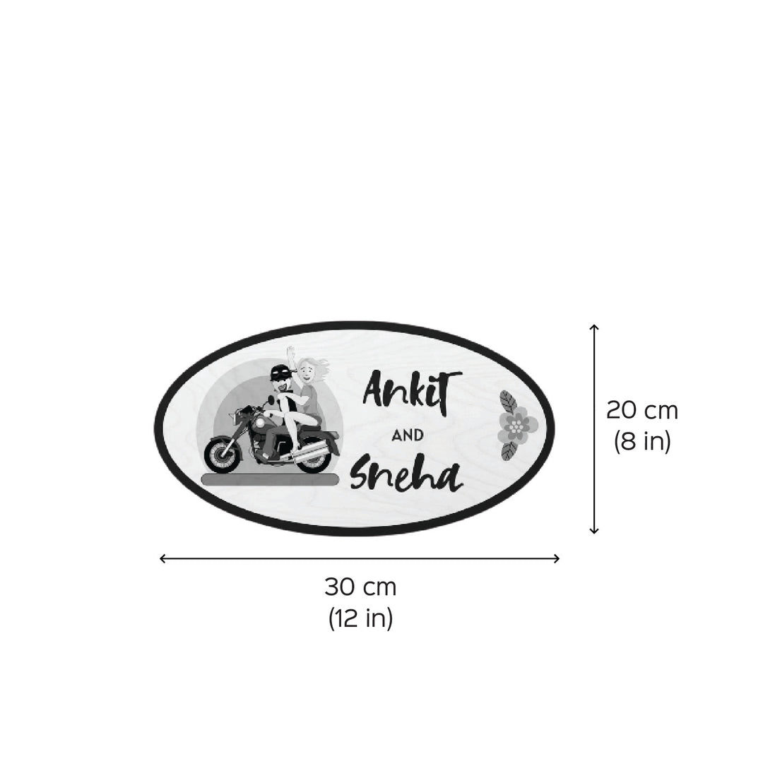 Printed Wooden Oval Character Nameplate For Couples 3 - Dimension Chart