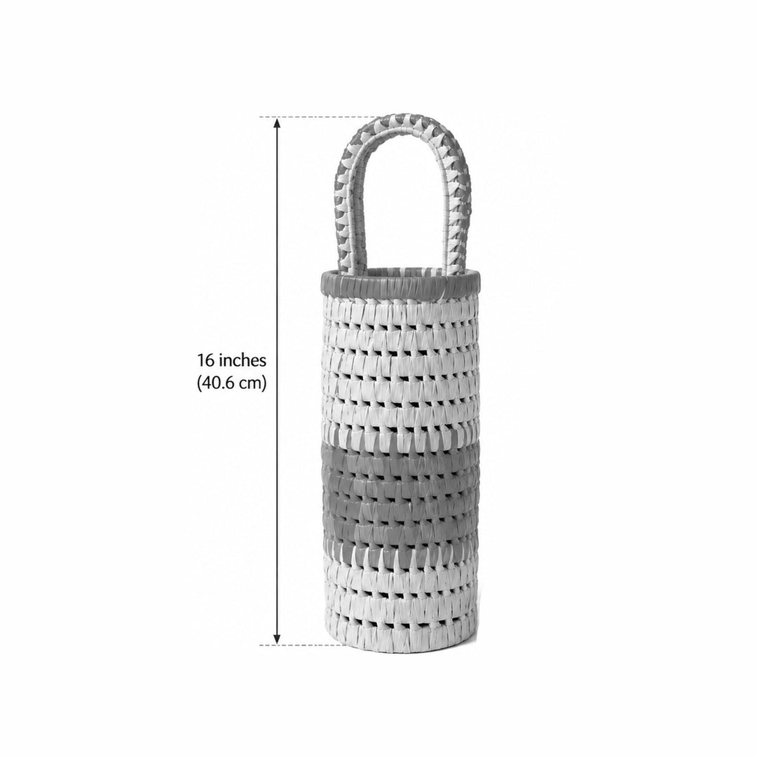 Handwoven Palm Leaf Dual Colour Bottle Holder With Handle For Gifting