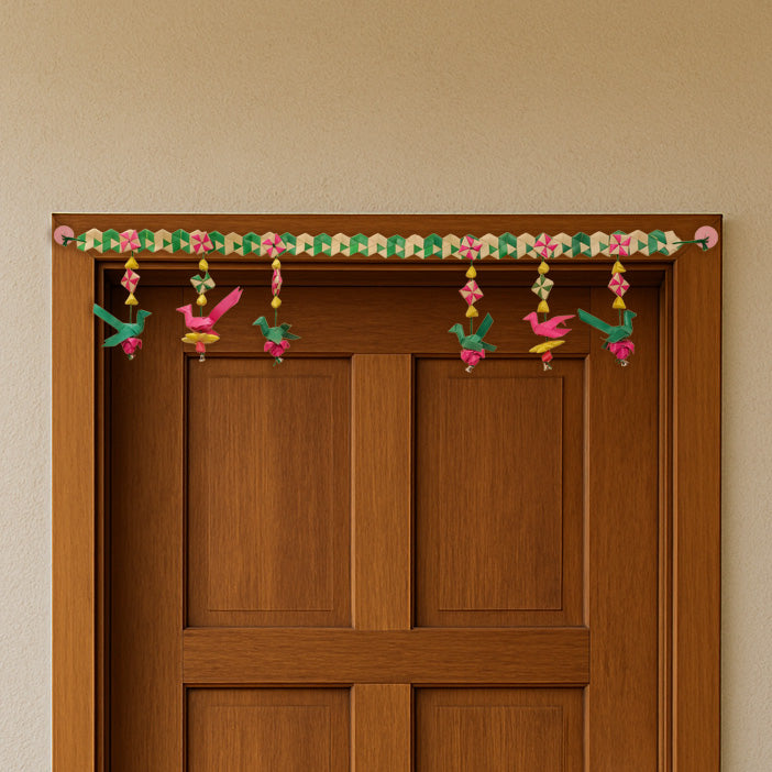 48 In | Handmade Diwali Decor Palm Leaf Parrot Toran