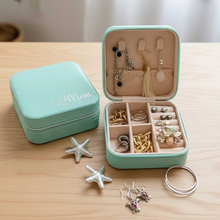 Personalized Handmade Faux Leather Jewellery Organiser With Glass Bottle For Mothers