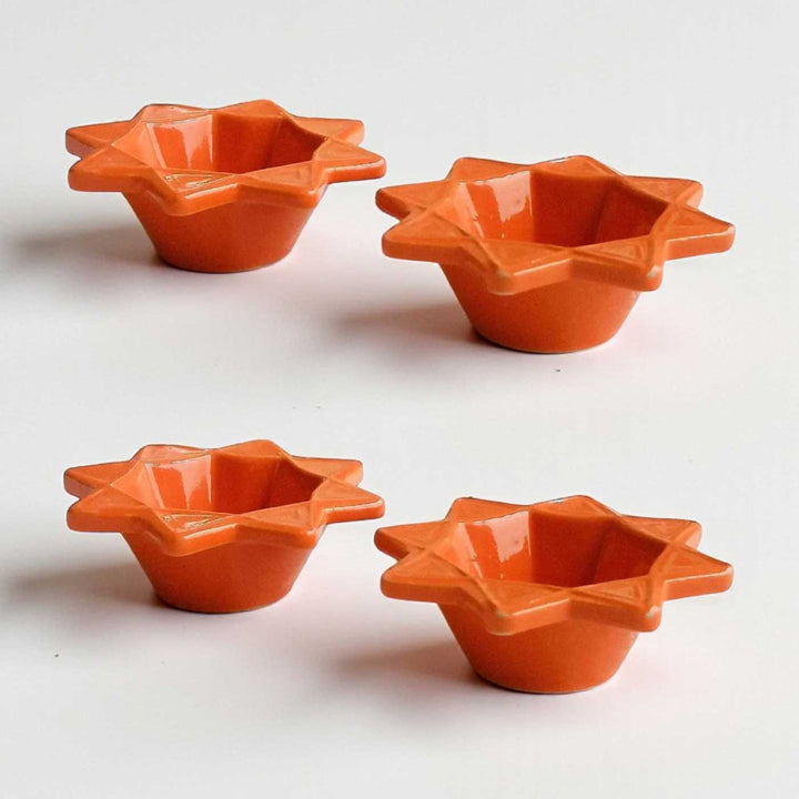 Set of 4 | Handmade Nakshatra Design Ceramic Oil Lamp / Diya
