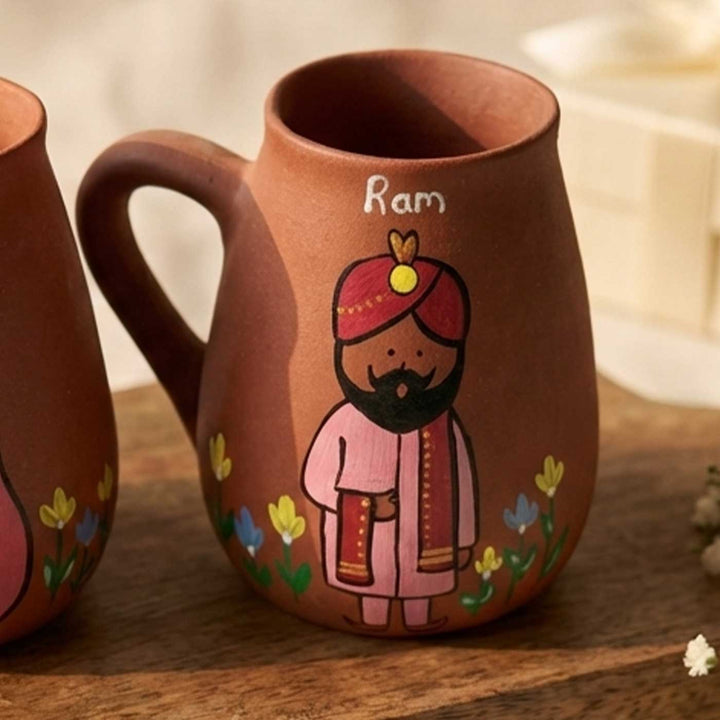 2 Pc | North Indian Couple Personalized Handpainted Terracotta Mug | 450 ml