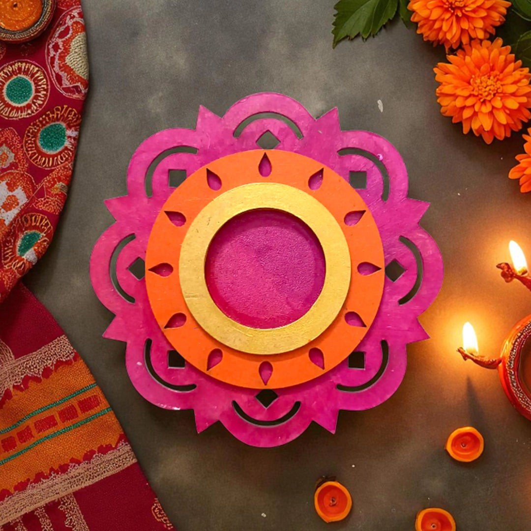 Eco-Friendly Hand-painted MDF Wood Tealight Holder