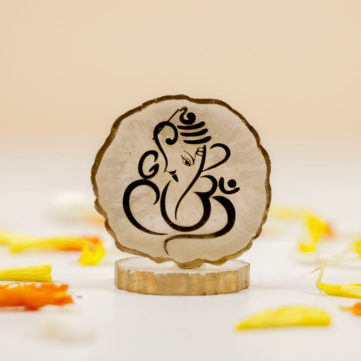Set of 5 | Handmade Irregular Round Ganesha Resin Art Idol Showpieces With Stand For Festive Gifting