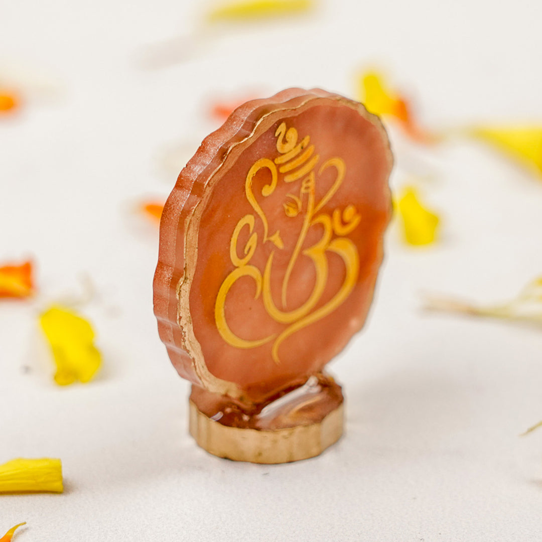 Set of 5 | Handmade Irregular Round Ganesha Resin Art Idol Showpieces With Stand For Festive Gifting