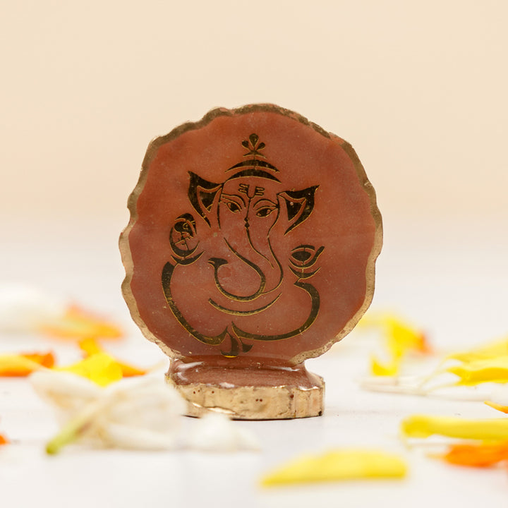 Set of 5 | Handmade Irregular Round Ganesha Resin Art Idol Showpieces With Stand For Festive Gifting