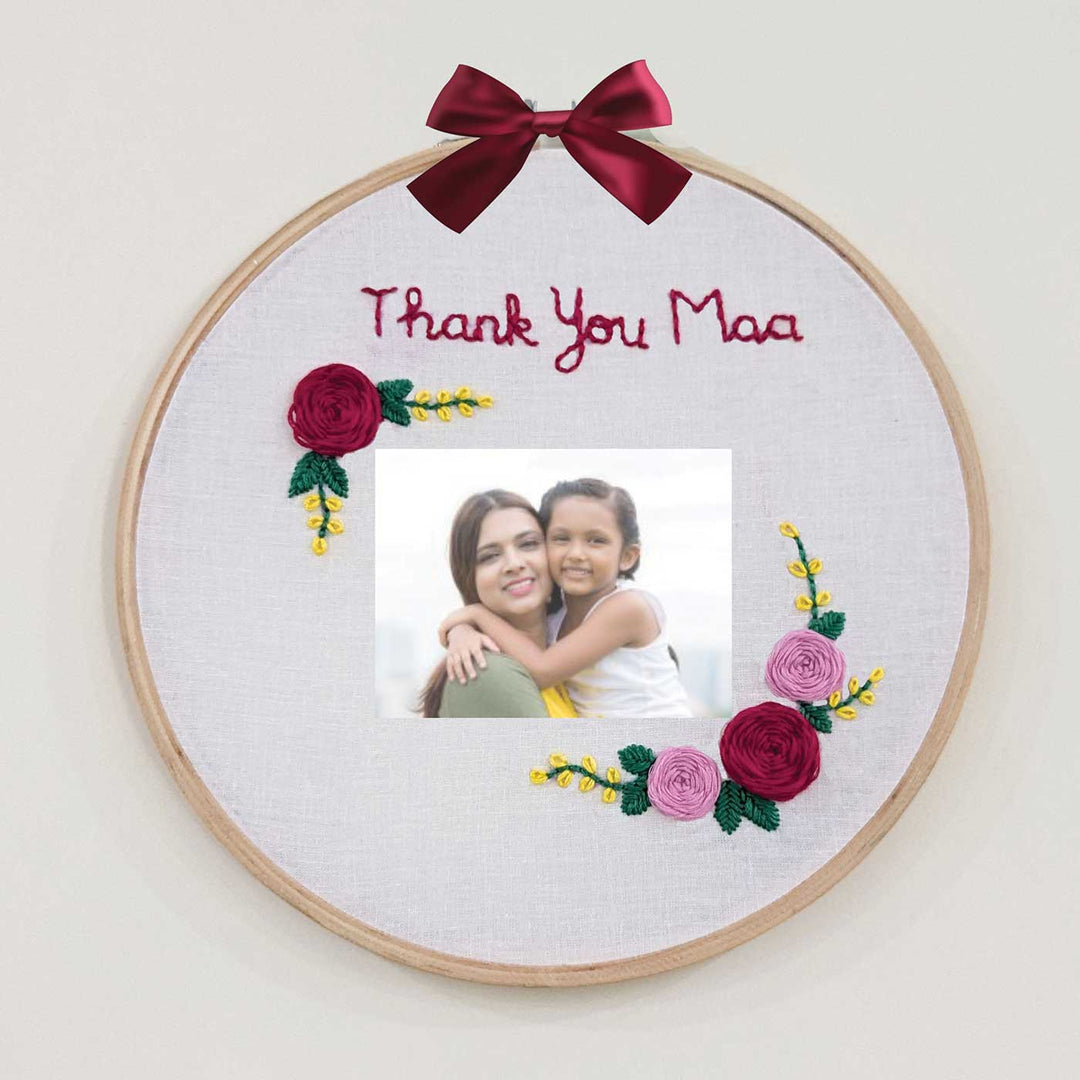 Photo Personalized Handmade Embroidered Mom Theme Wooden Wall Hoop