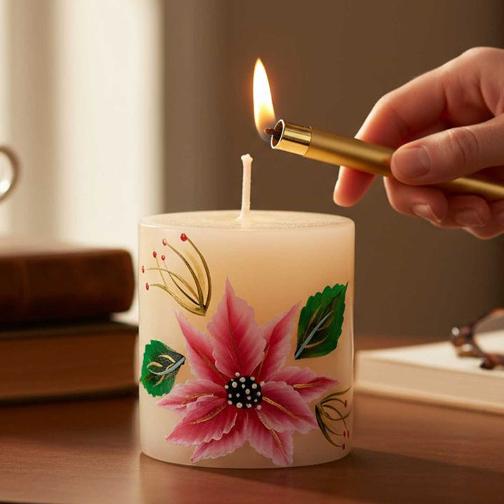 Hand-Painted Pink Floral Circular Paraffin Scented Candle