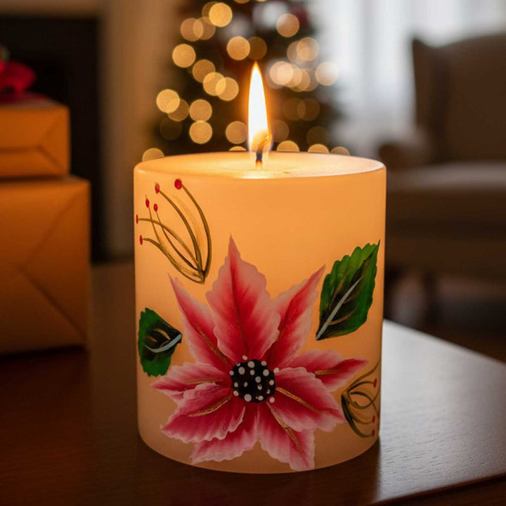 Hand-Painted Pink Floral Circular Paraffin Scented Candle