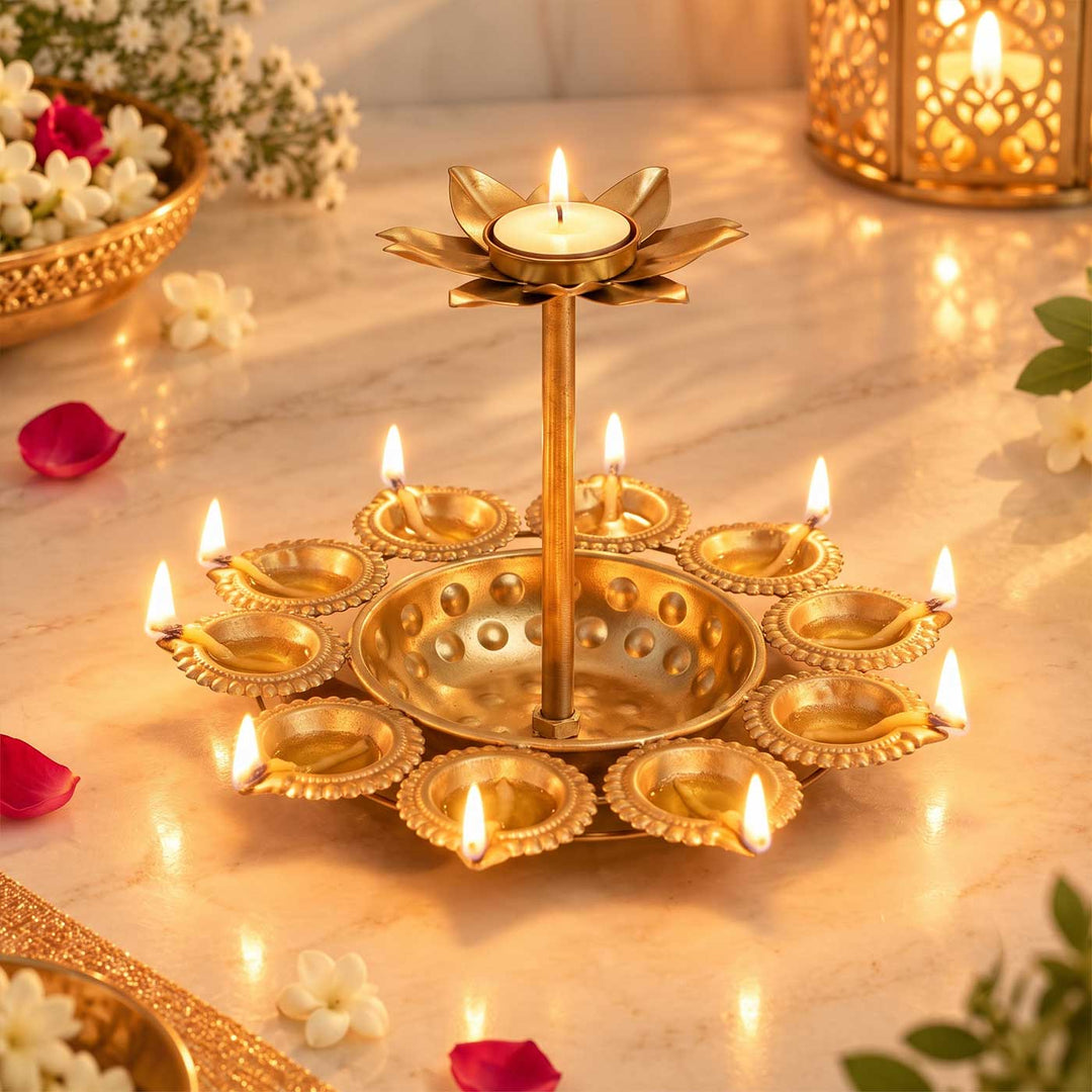 Handmade Detachable Urli-Style Metal Tealight Holder For Pooja Room Decor