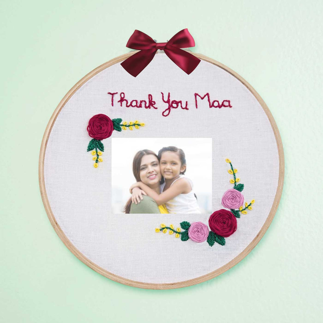 Photo Personalized Handmade Embroidered Mom Theme Wooden Wall Hoop