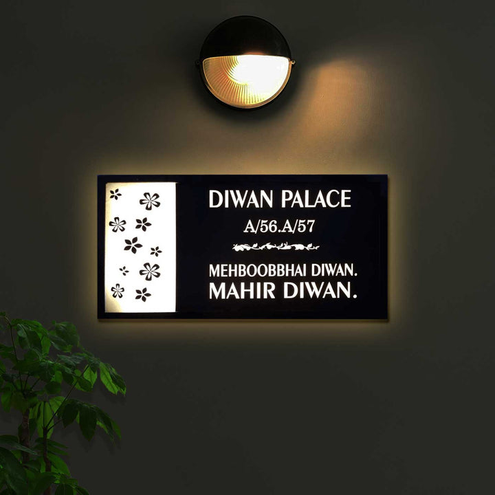 Personalized Floral Theme Acrylic LED Name Plate