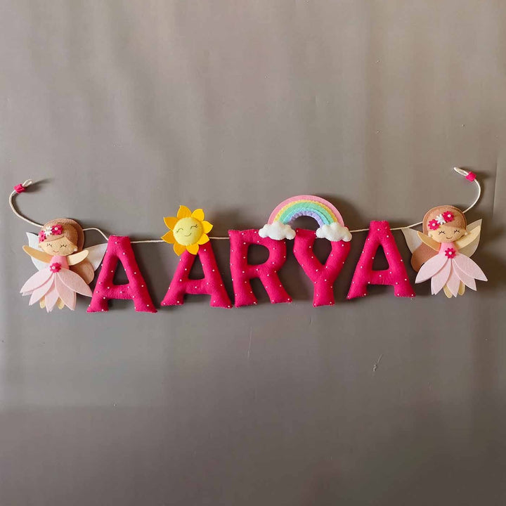 Hand Stitched Fairy Themed Felt Kids Name Plate - Name Personalization with Hanging String