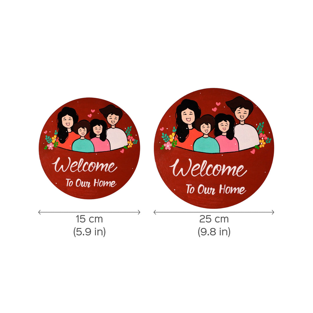 Handcrafted Mdf Personalized Name Plate For A Family Of Four 1 - Front View with Size Comparison