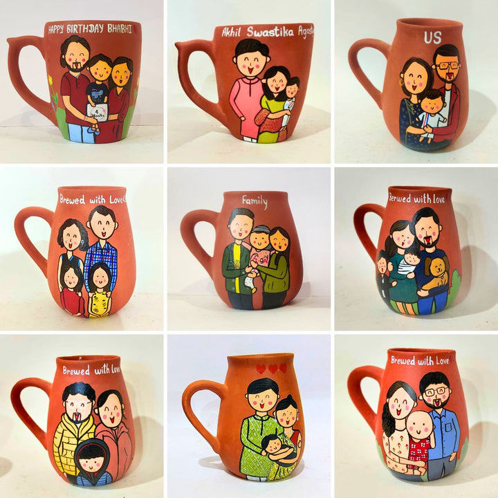 Family Love | Personalised Terracotta Mugs with Photo Based Caricatures