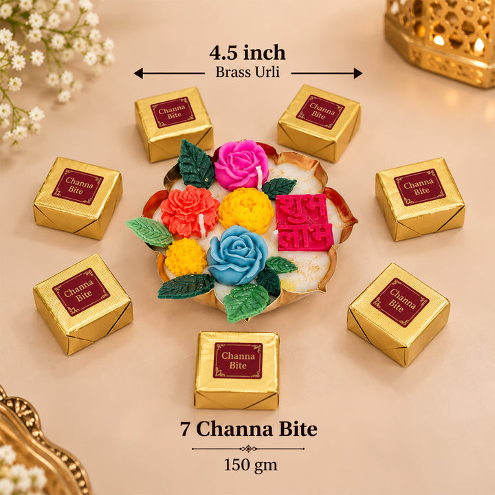 Shubh Labh Floral Lotus Urli Scented Candle & Mithai Diwali Gift Hamper