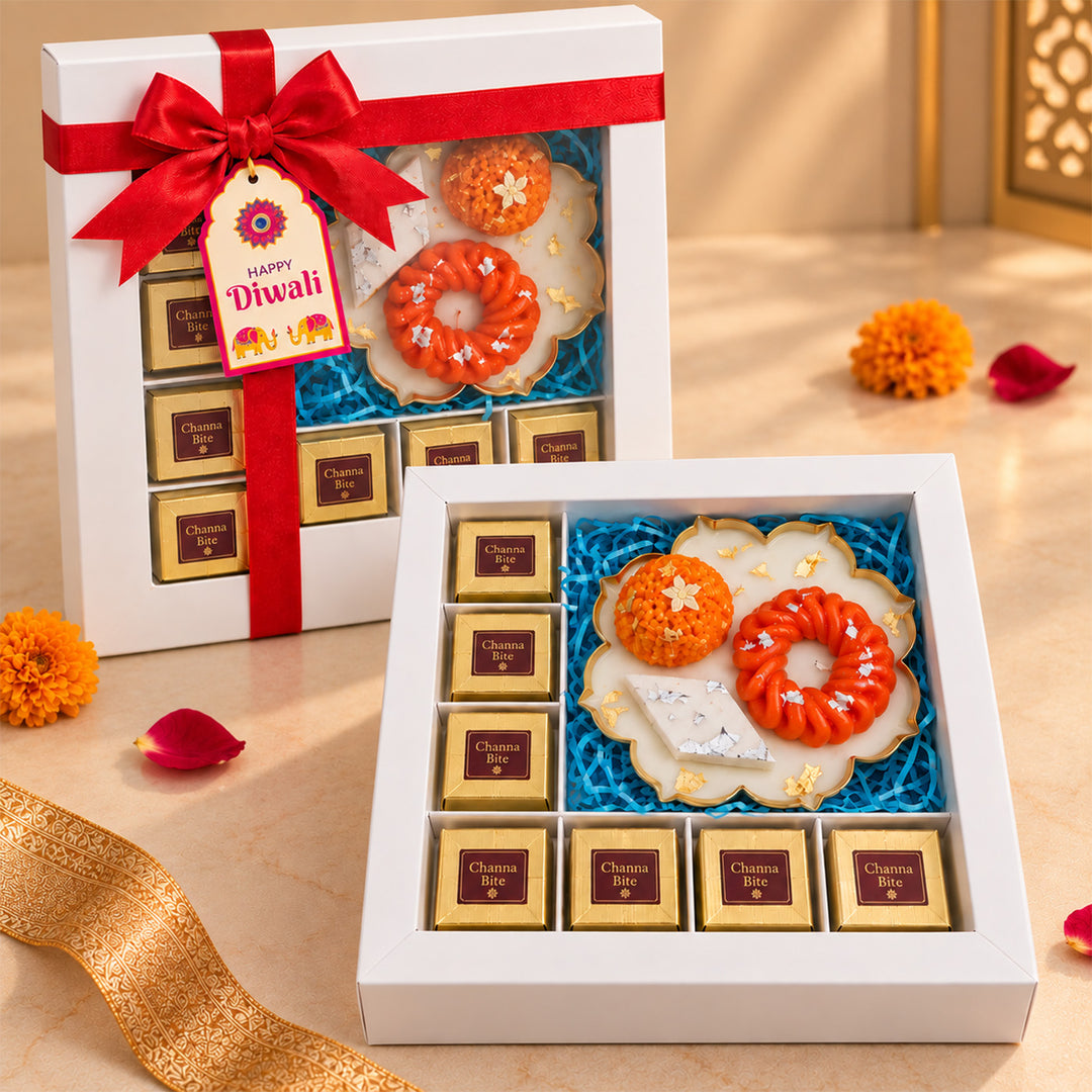 Dessert Design Lotus Urli Scented Candle & Mithai Diwali Gift Hamper