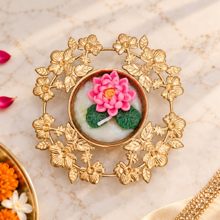 Pichwai Theme Lakshmi Paduka, Brass Diya & Mithai Diwali Gift Hamper