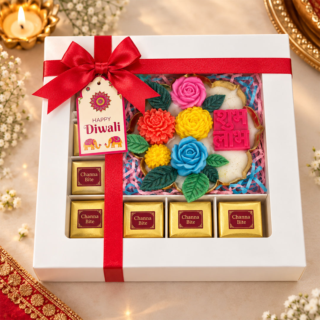 Shubh Labh Floral Lotus Urli Scented Candle & Mithai Diwali Gift Hamper