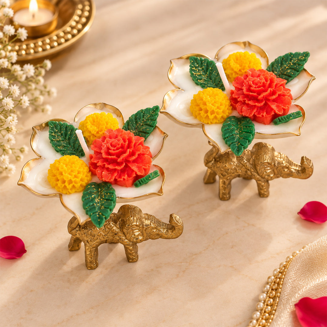 Royal Elephant Theme Urli Candle, Shubh Labh Hanging & Mithai Diwali Gift Hamper