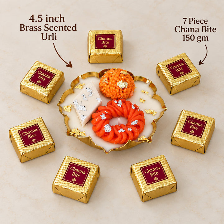 Dessert Design Lotus Urli Scented Candle & Mithai Diwali Gift Hamper