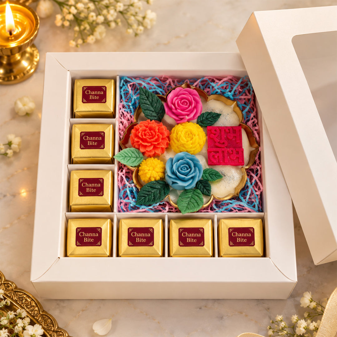 Shubh Labh Floral Lotus Urli Scented Candle & Mithai Diwali Gift Hamper
