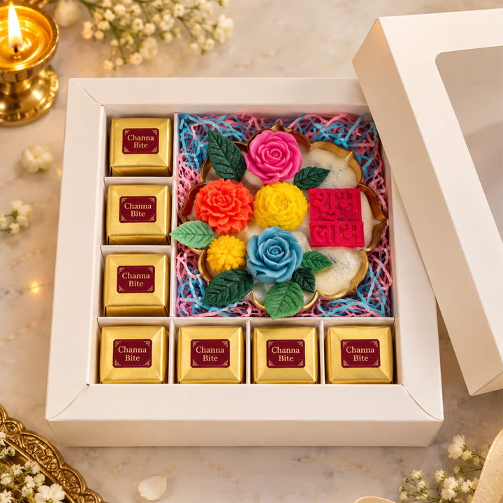 Shubh Labh Floral Lotus Urli Scented Candle & Mithai Diwali Gift Hamper