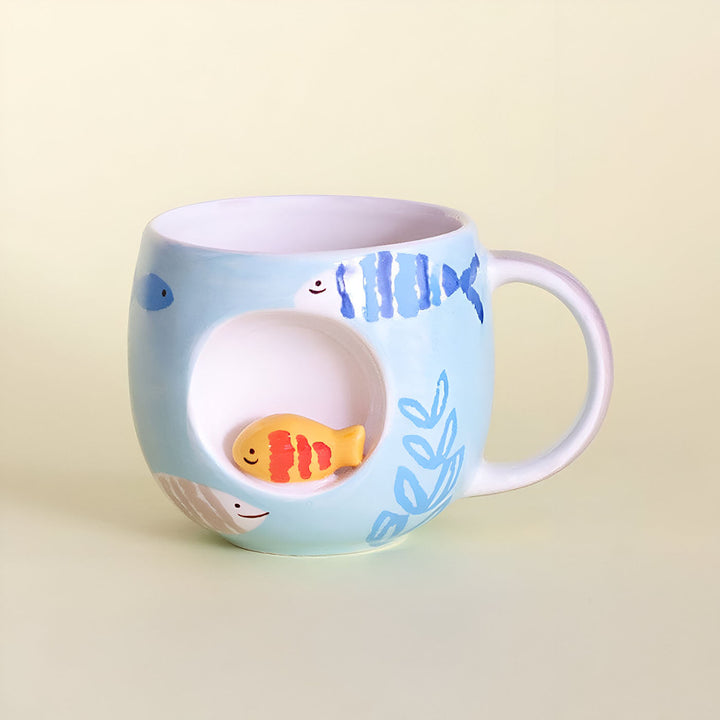 Hand-Painted Peek A Boo Fish Ceramic Kids Mug