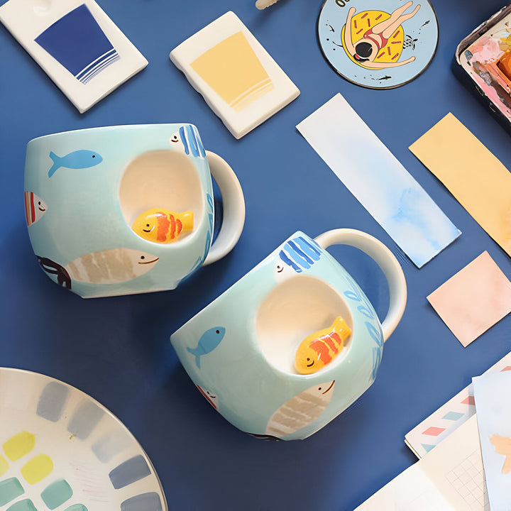 Hand-Painted Peek A Boo Fish Ceramic Kids Mug