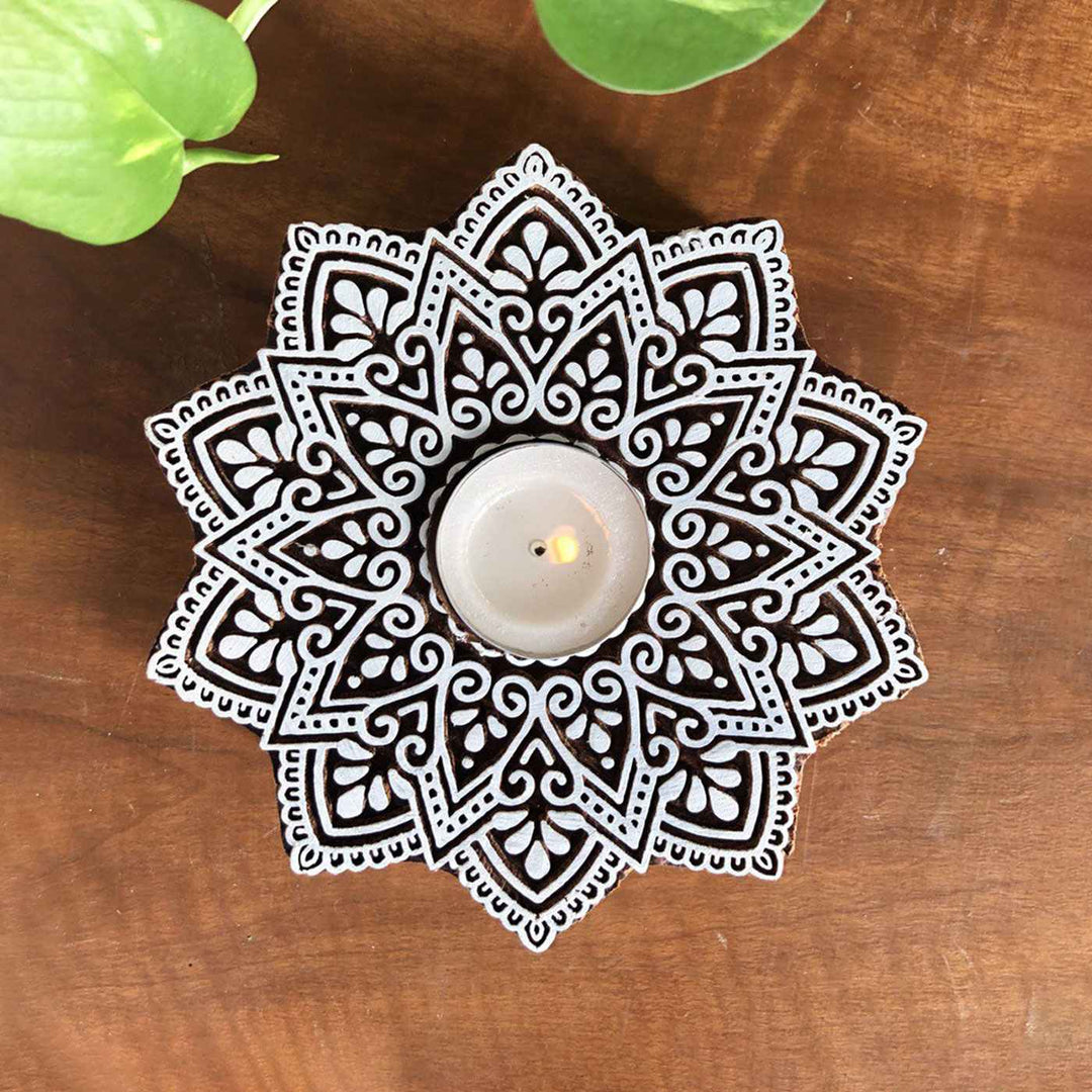 Handpainted Wooden Festive Tealight Holders