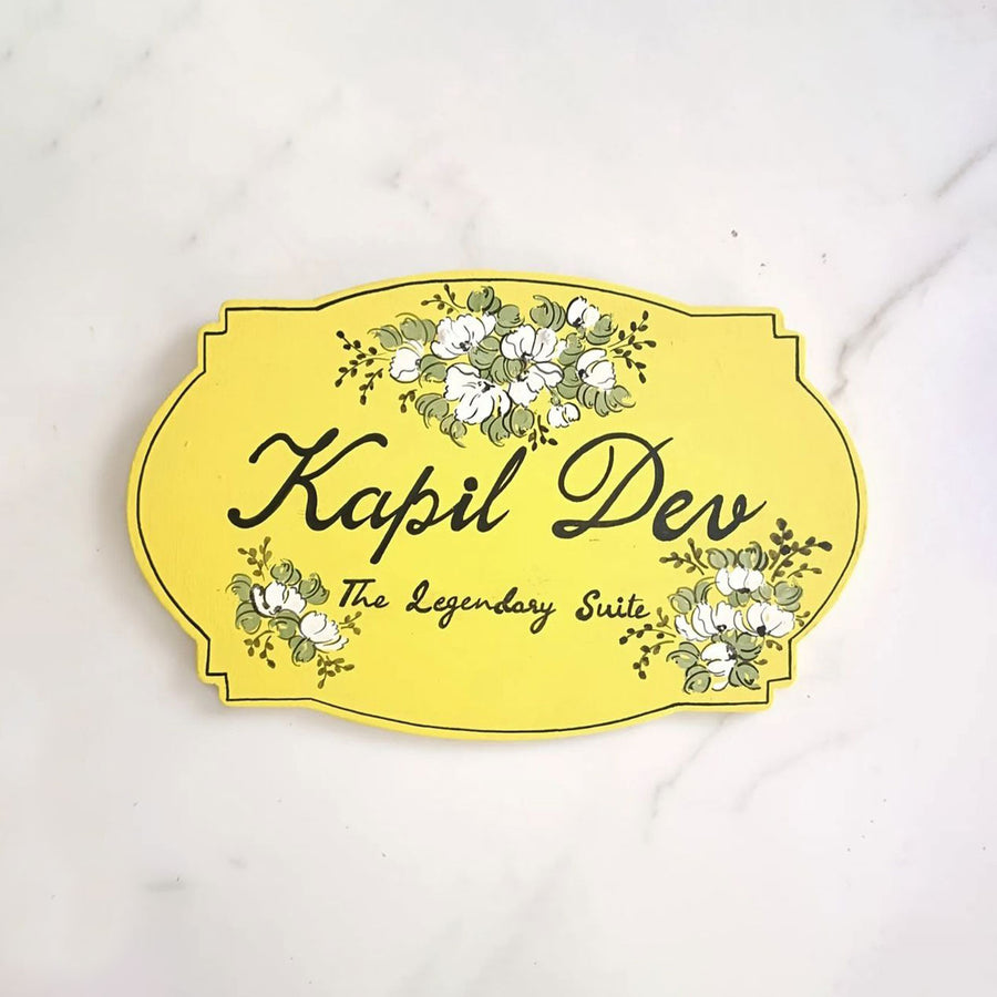 Handpainted Floral Victorian Mdf Name Plate - Front View on Flat Surface