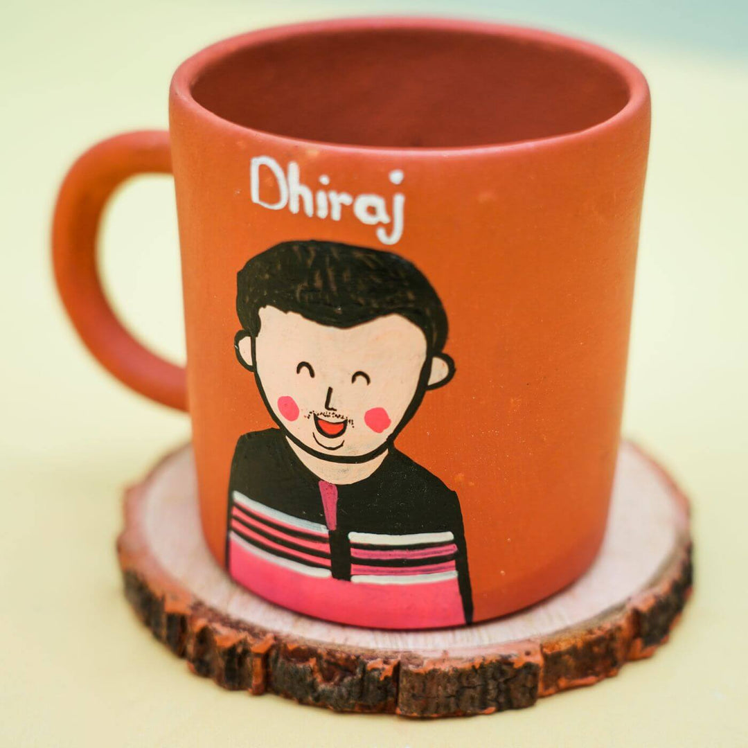 Personalized Terracotta Rakhi Hamper With Caricature 1 - Mug Detailed Front View