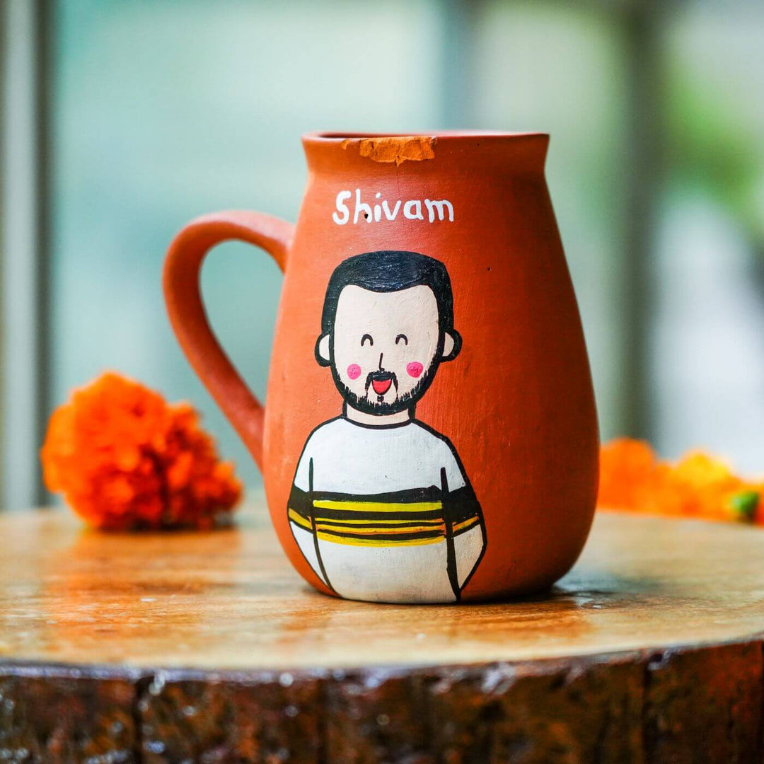 Personalized Terracotta Rakhi Hamper With Caricature 2 - Mug in Natural Setting