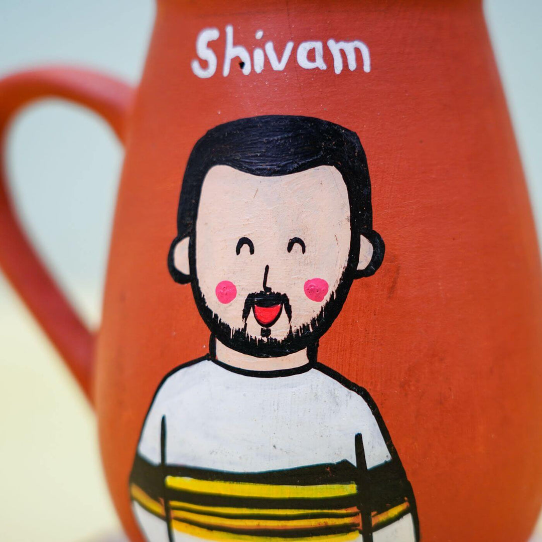 Personalized Terracotta Rakhi Hamper With Caricature 2 - Mug Engraving Close-up
