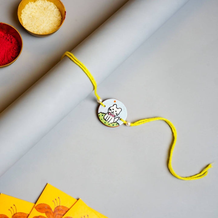 Personalized Animal Theme Terracotta Rakhi With Roli Chawal For Kids 2 - Styled with Accessories