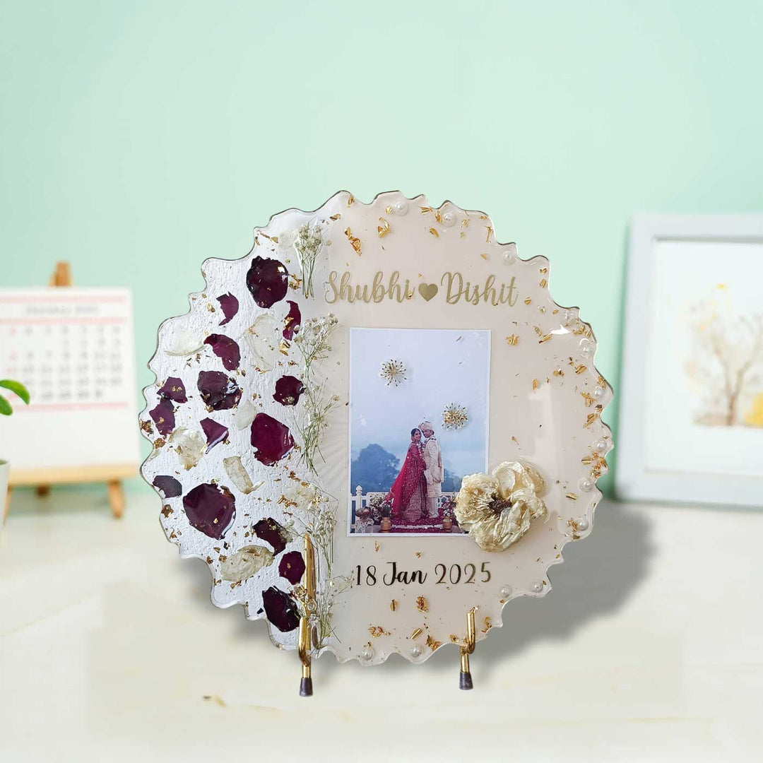 Photo Personalized Preserved Flower Pink Resin Wedding Plaque